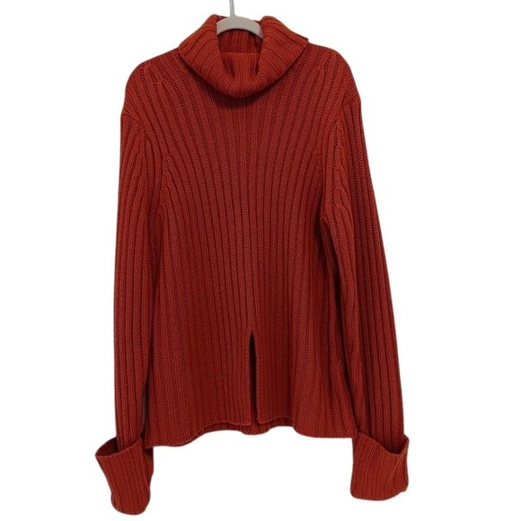 Sandra King Moda Seta Sweater Womens XL Orange Turtleneck Ribbed Merino Wool - Picture 1 of 10